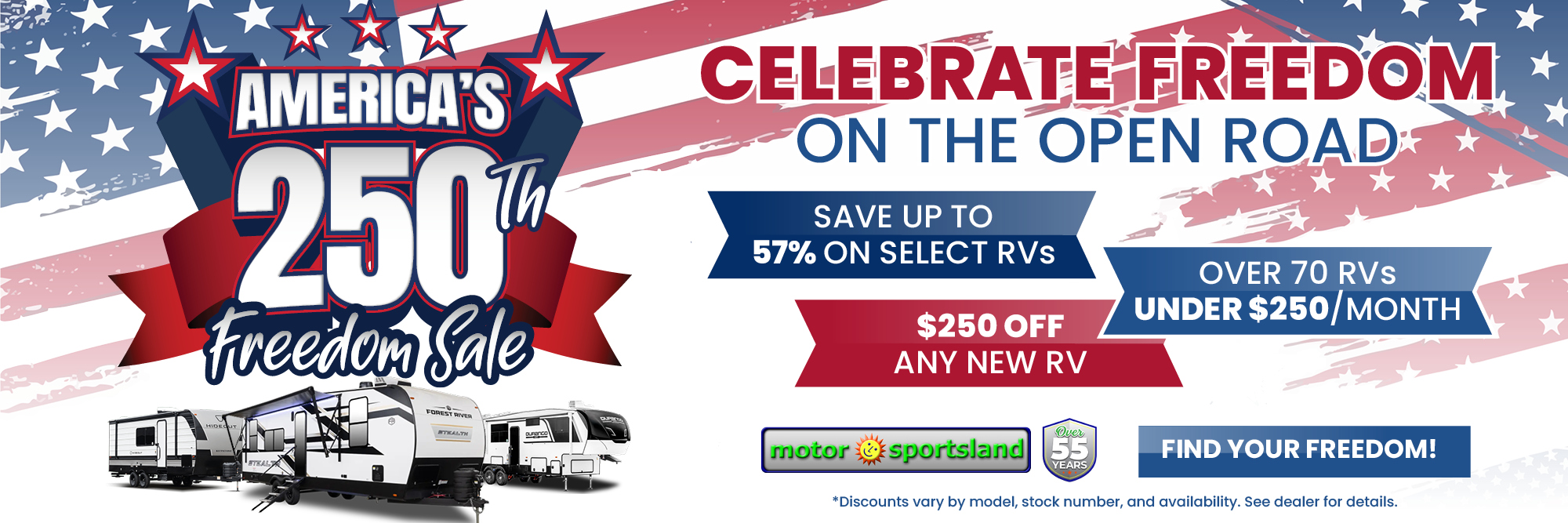 America's 250th Freedom Sale — Save up to 57% on select RVs